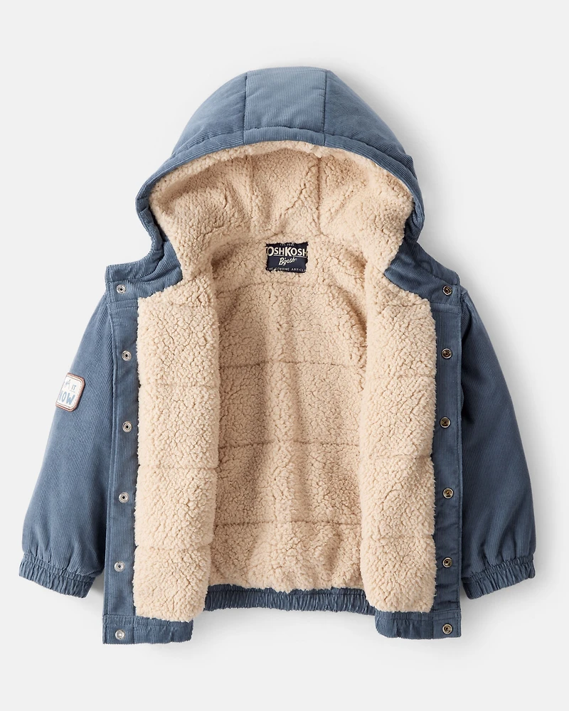 Toddler Boy Corduroy Sherpa-Hooded Fashion Jacket - Blue