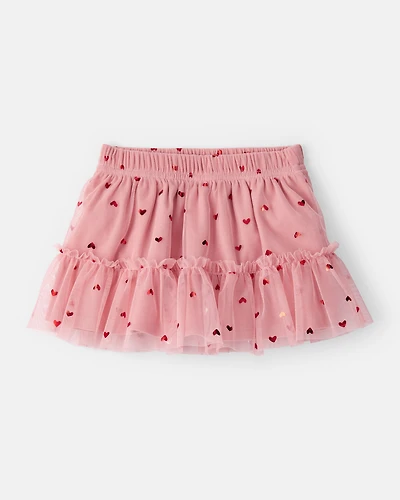 Baby Girl Heart Tulle Skort - Pink