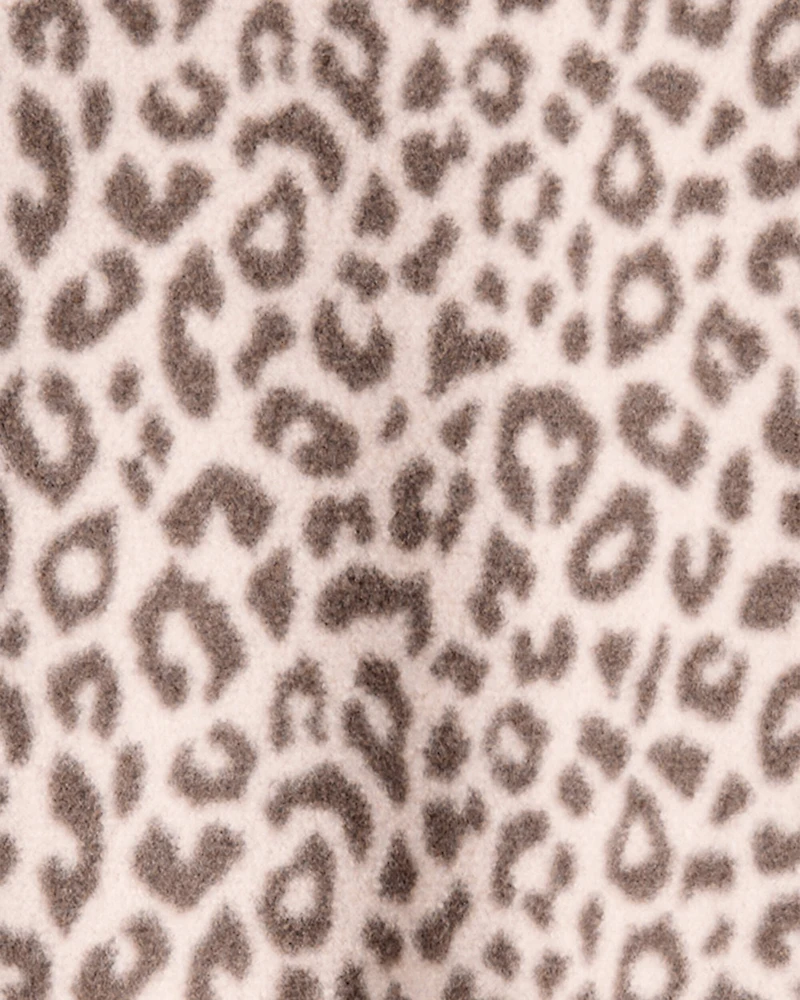 Toddler Girl Leopard Fleece Long-Sleeve Loose Fit 1-Piece Pajamas - Brown