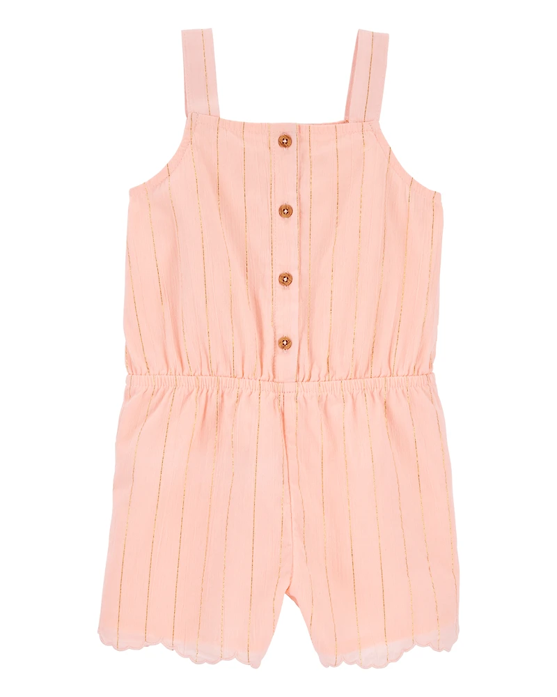 Toddler Boho Button-Up Crinkle Romper - Coral