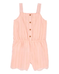 Toddler Boho Button-Up Crinkle Romper - Coral