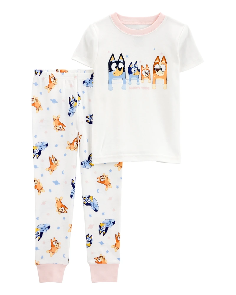 Toddler Bluey Snug Fit Cotton 2-Piece Pajamas - White