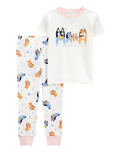 Toddler Bluey Snug Fit Cotton 2-Piece Pajamas - White