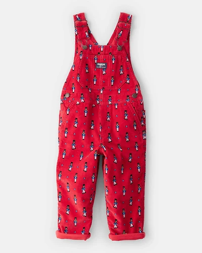Toddler Boy Nutcracker Print Corduroy Overalls - Red