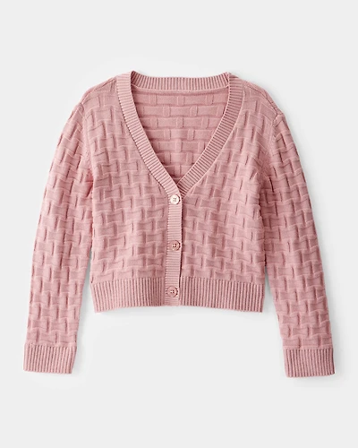 Kid Cropped Sweater Knit Stitched Cardigan - Pink