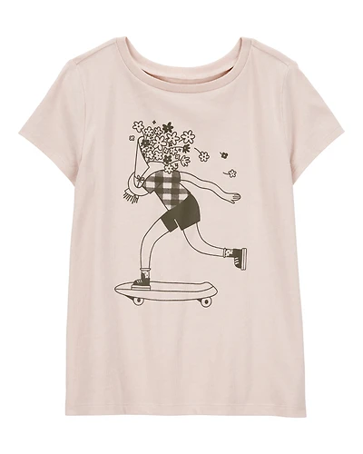 Girls Floral Skater Girl Graphic Tee - Tan