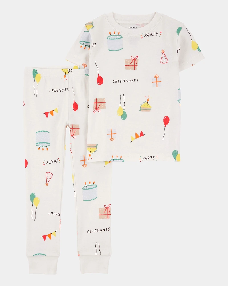 Toddler 2-Piece Birthday 100% Snug Fit Cotton Pajamas - Ivory