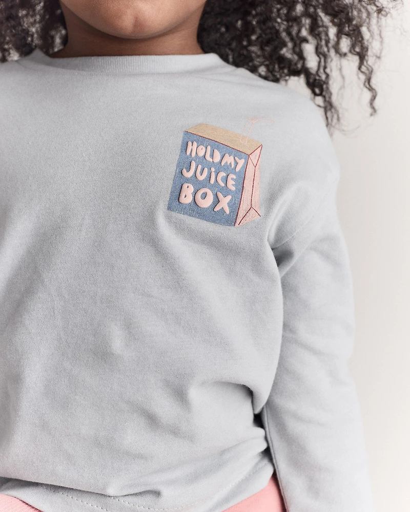 Toddler 'Hold My Juice Box' Long-Sleeve Relaxed Graphic Tee - Light Blue