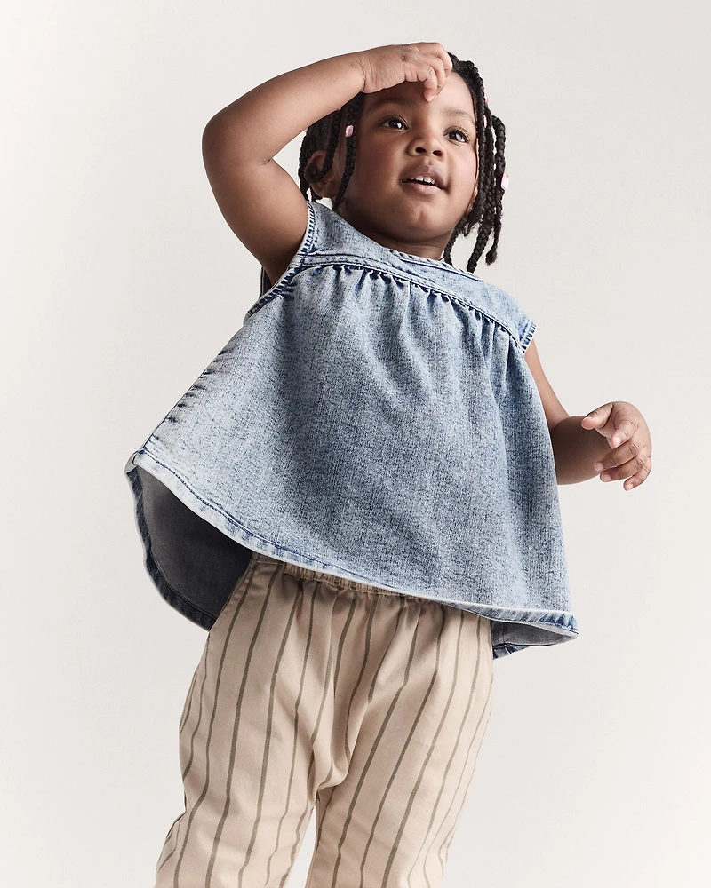 Toddler Girl Sleeveless Denim Top in Avenue Wash - Blue