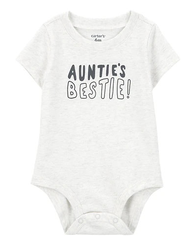 Baby "Auntie's Bestie" Short-Sleeve Bodysuit - Grey