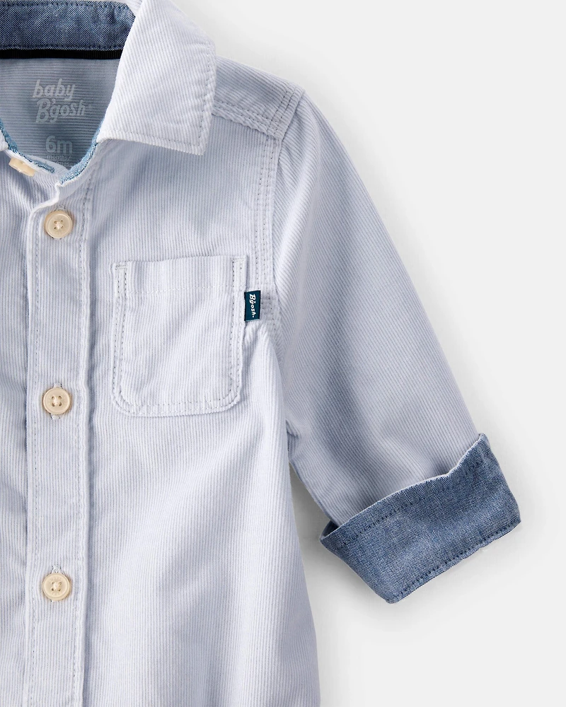 Baby Boy Corduroy Long-Sleeve Button-Down Bodysuit - Blue
