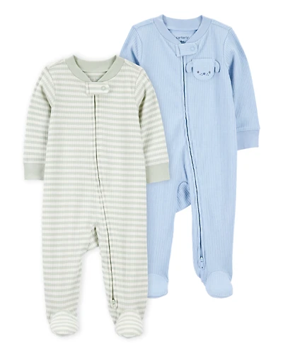 Baby 2-Pack  Ribbed 2-Way Zip Sleep & Play Pajamas - Blue/Green