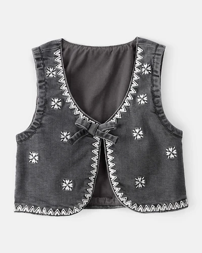 Baby Girl Western Denim Sleeveless Vest - Grey