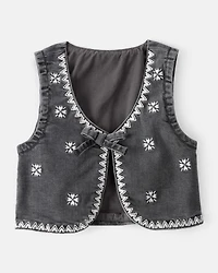 Baby Girl Western Denim Sleeveless Vest - Grey