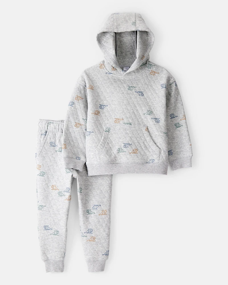 Toddler Boy 2-Piece Helicopter Quilted Hoodie & Pant Set - Grey