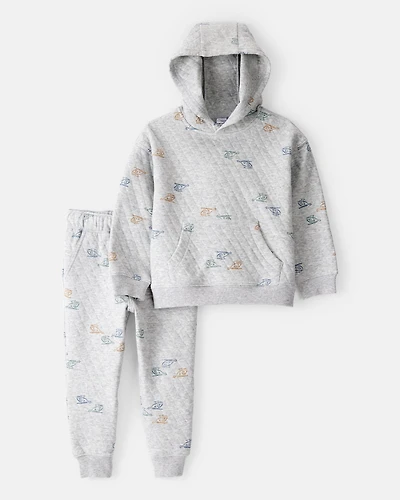 Toddler Boy 2-Piece Helicopter Quilted Hoodie & Pant Set - Grey