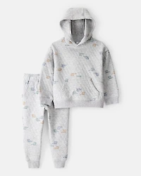 Toddler Boy 2-Piece Helicopter Quilted Hoodie & Pant Set - Grey