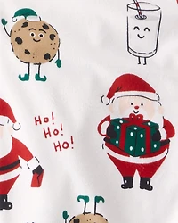 Adult Beige Santa Milk & Cookies Fleece Long-Sleeve Loose Fit - White