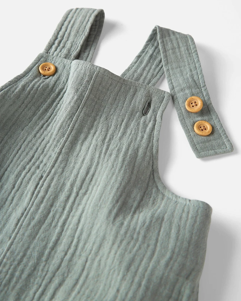Toddler Organic Cotton Gauze Shortalls Green