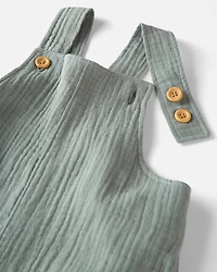 Toddler Organic Cotton Gauze Shortalls Green