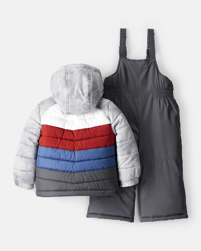 Toddler Boy 2-Piece Color Block Hooded Snowsuit Jacket & Bib Set