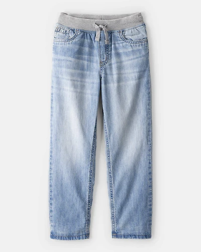 Boys Denim Pull-On Straight Jeans - Light Wash