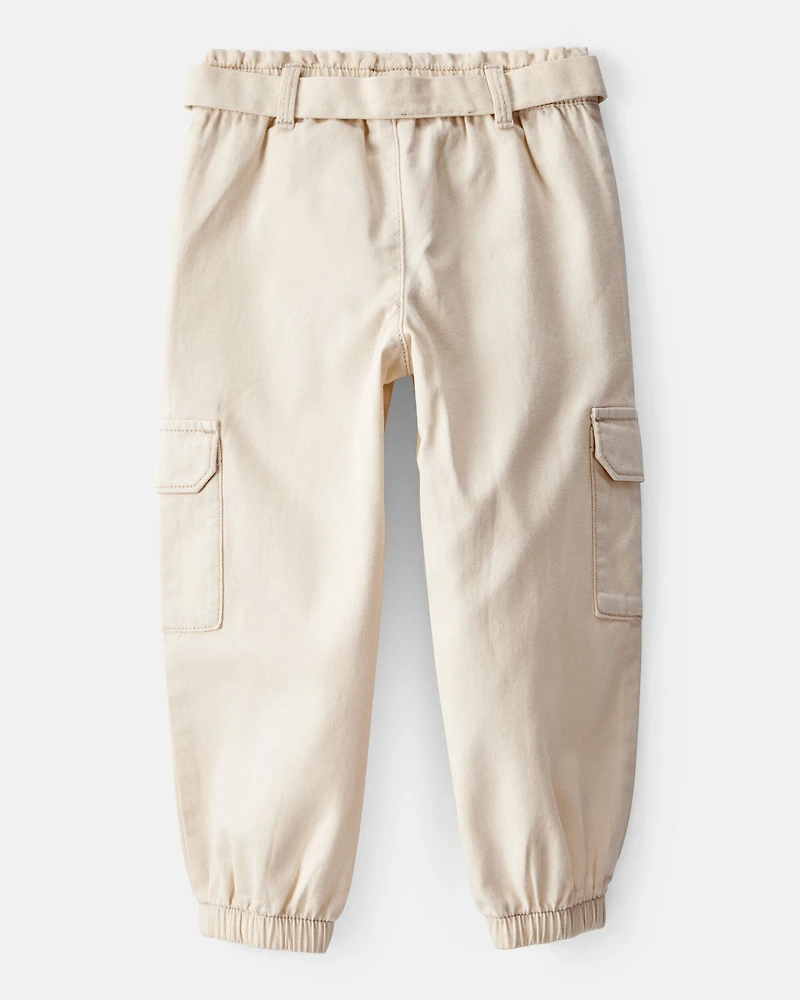Toddler Girl Cotton Cargo Joggers - Ivory
