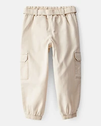 Toddler Girl Cotton Cargo Joggers - Ivory