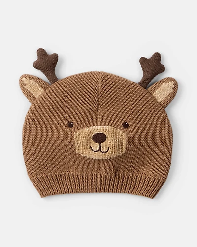 Baby Christmas Reindeer Crochet Hat - Brown