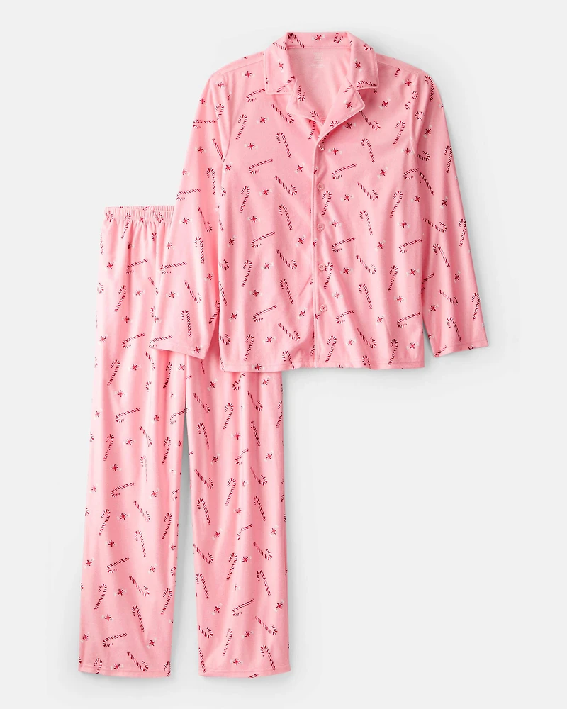 Adult Pink Peppermints Long-Sleeve Loose Fit 2-Piece Pajamas - Pink