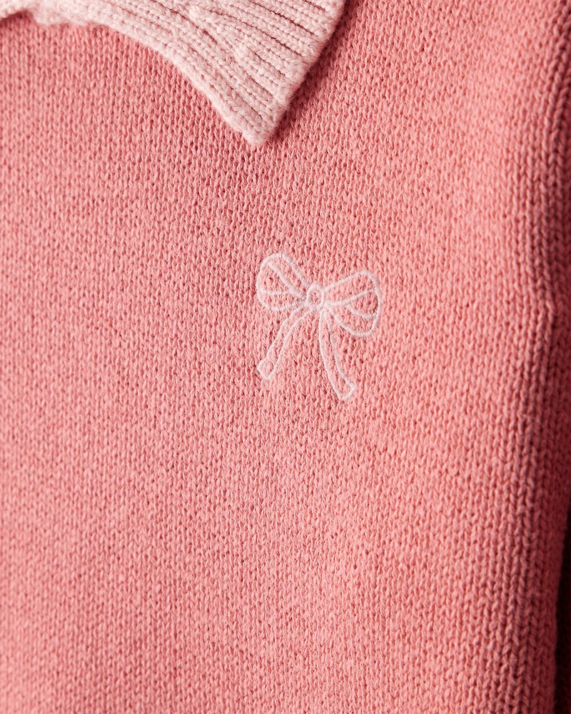 Toddler Girl Bow Cotton Long-Sleeve Sweater - Pink