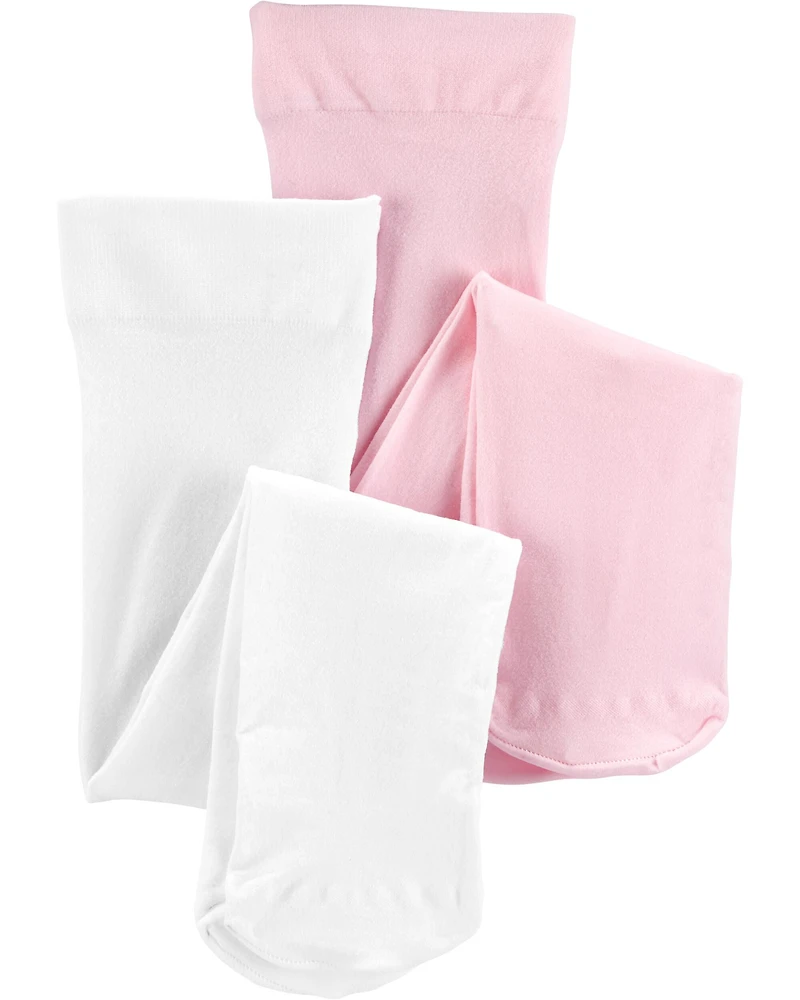 Toddler Girl 2-Pack Tights - White/Pink