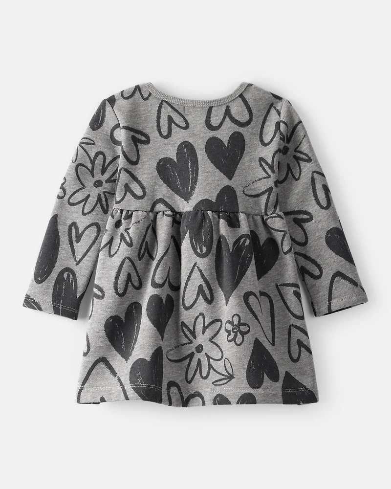 Baby Girl DayDream Fleece Heart Knit Dress - Grey