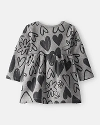 Baby Girl DayDream Fleece Heart Knit Dress - Grey