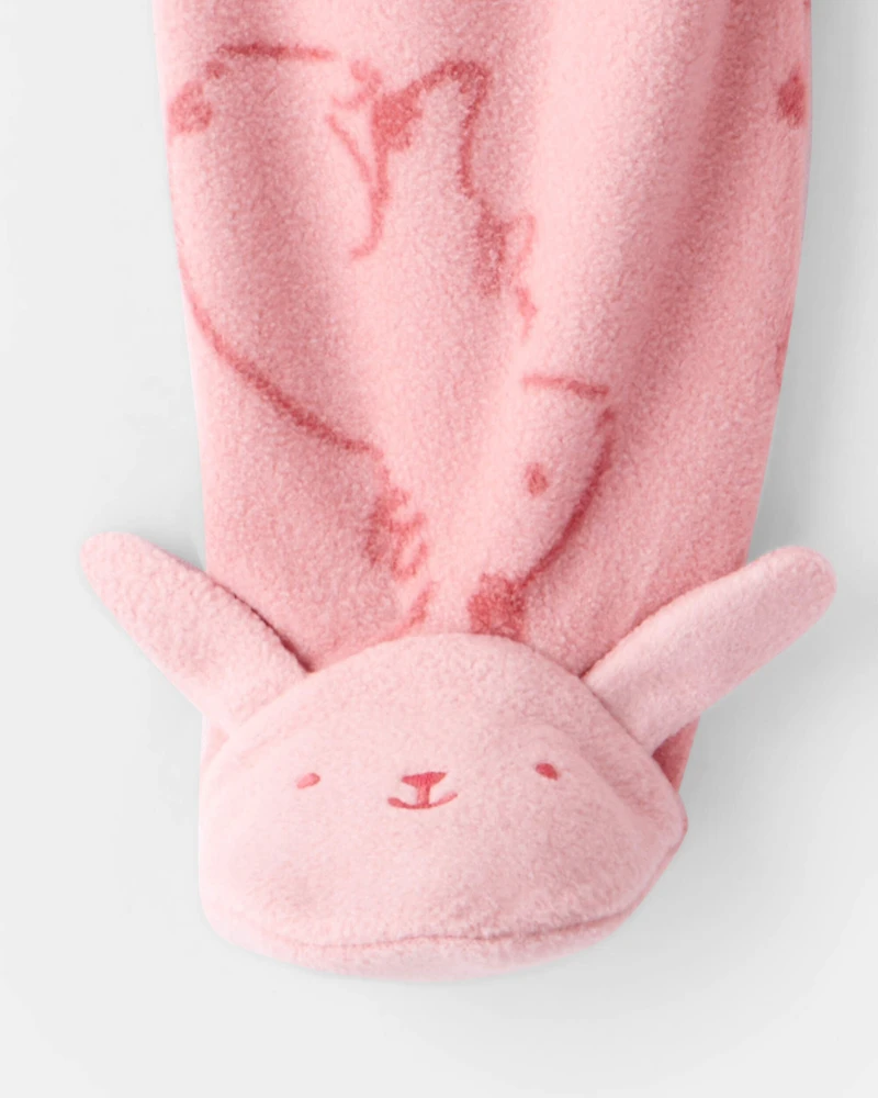 Baby Girl Bunny Print Fleece Long-Sleeve Loose Fit Sleep & Play Pajamas - Pink
