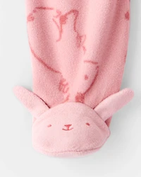 Baby Girl Bunny Print Fleece Long-Sleeve Loose Fit Sleep & Play Pajamas - Pink