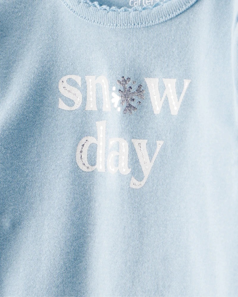 Baby Girl 2-Piece DayDream Fleece Snow Day Bodysuit & Pant Set - Cream/Blue