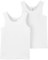 Girls 2-Pack Bow Accent Cotton Cami Tanks - White