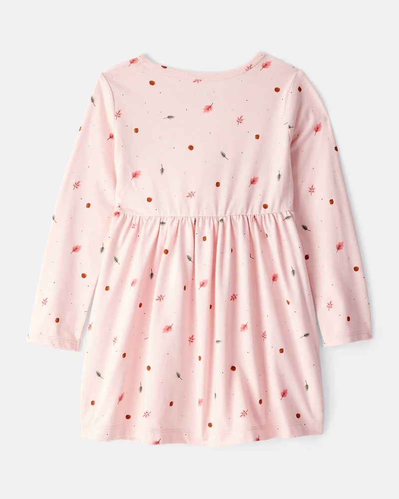 Toddler Girl Leaf Print Long Sleeve Dress - Pink