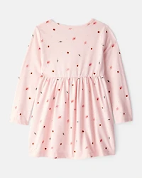 Toddler Girl Leaf Print Long Sleeve Dress - Pink
