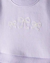 Baby Girl Bow Print Tulle Cotton Dress - Purple