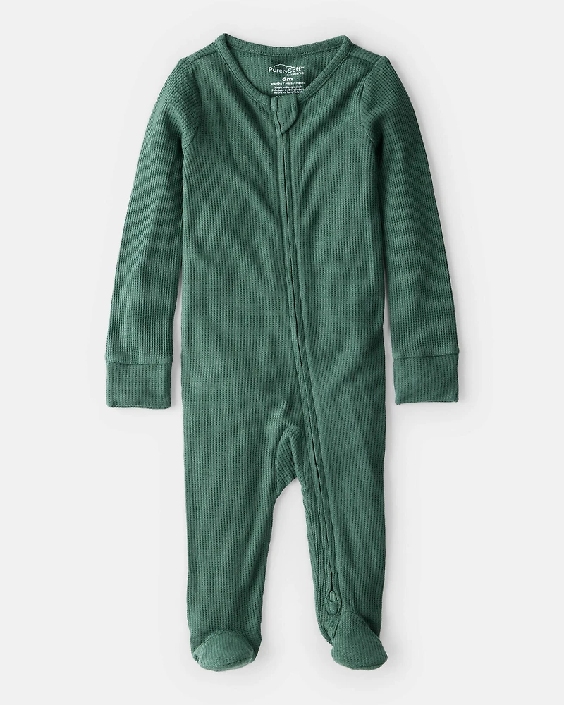 Baby Solid Print PurelySoft Long-Sleeve Sleep & Play Pajamas - Green