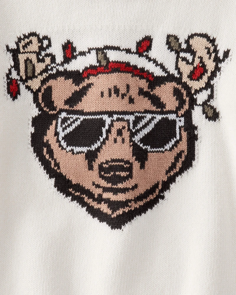 Toddler Boy Christmas Bear Long-Sleeve Pullover Sweatshirt - White