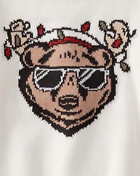 Toddler Boy Christmas Bear Long-Sleeve Pullover Sweatshirt - White
