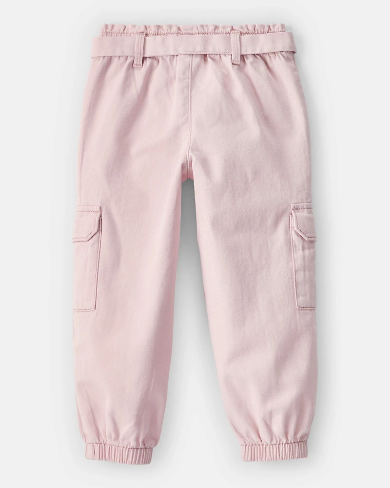 Toddler Girl Cotton Cargo Joggers - Pink
