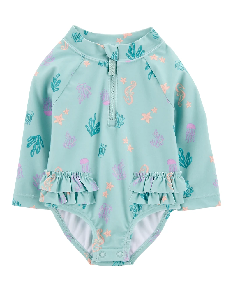 Baby Girl 1-Piece Coral Print Rashguard