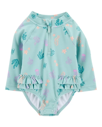 Baby Girl 1-Piece Coral Print Rashguard