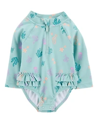 Baby Girl 1-Piece Coral Print Rashguard