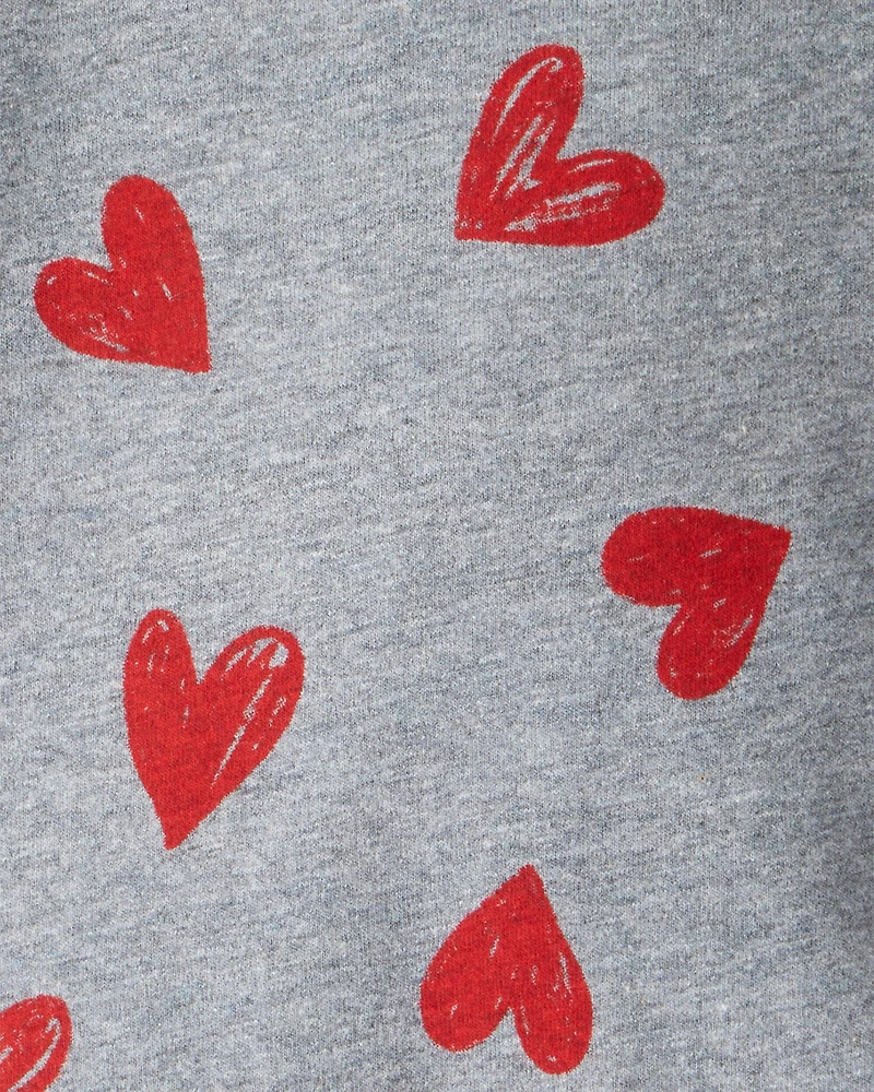 Baby Girl Heart Print Long-Sleeve Graphic Bodysuit - Grey
