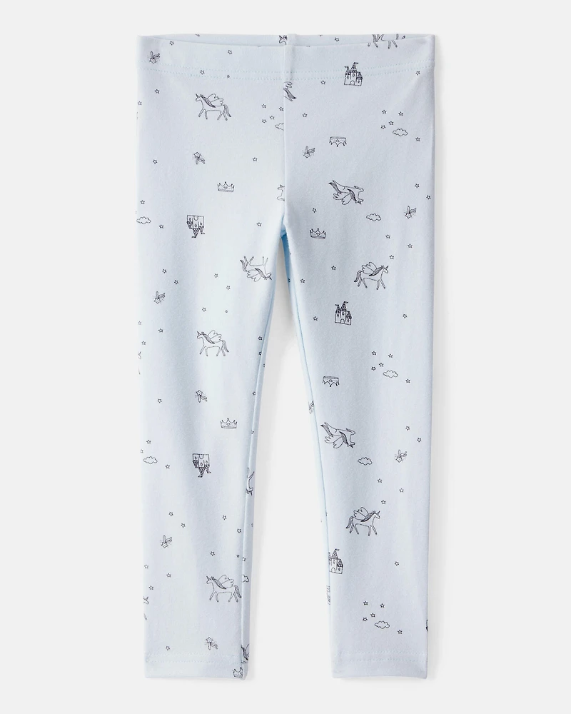 Toddler Girl Printed Cotton Pull-On Stretch Leggings - Blue